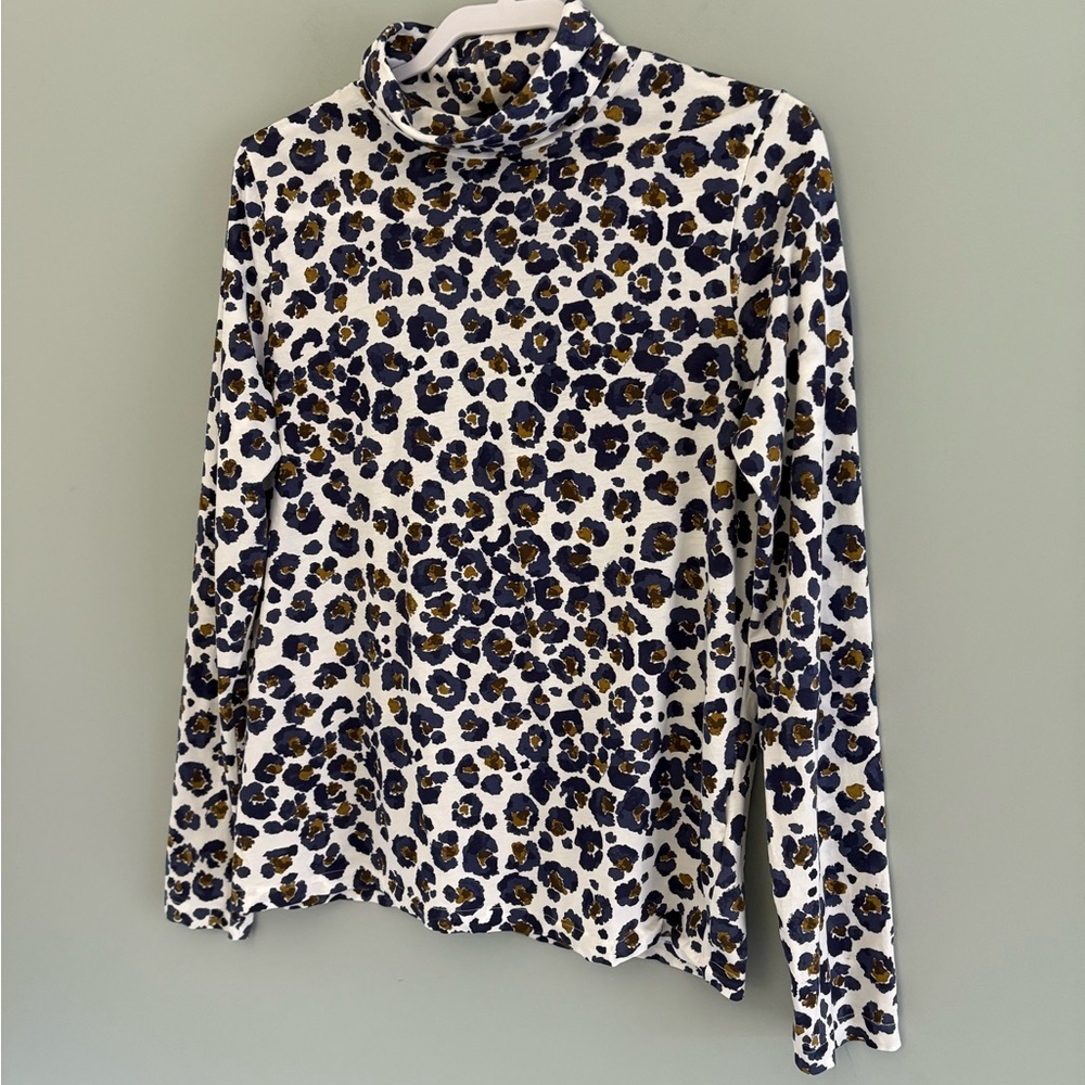 J.Crew Floral Leopard Print Turtleneck Top – XL – 100% Cotton - Picture 3 of 11